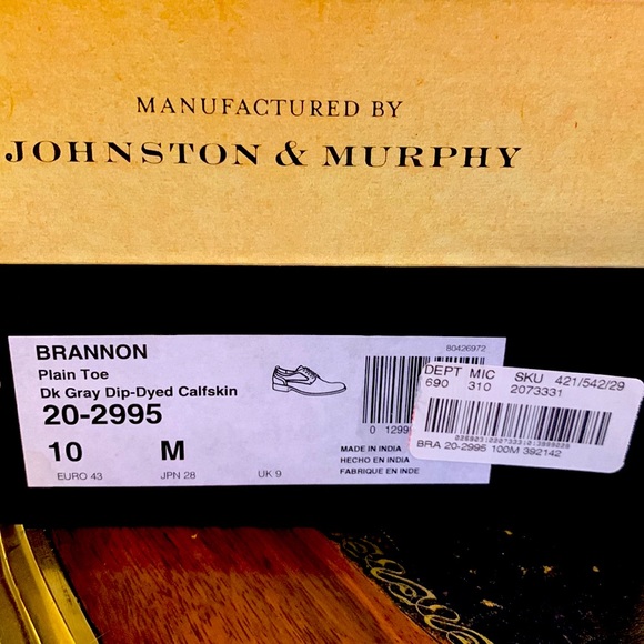 Johnston & Murphy Brannon Plain Toe Dark Grey, Size 10 Dress Shoes - Picture 12 of 12